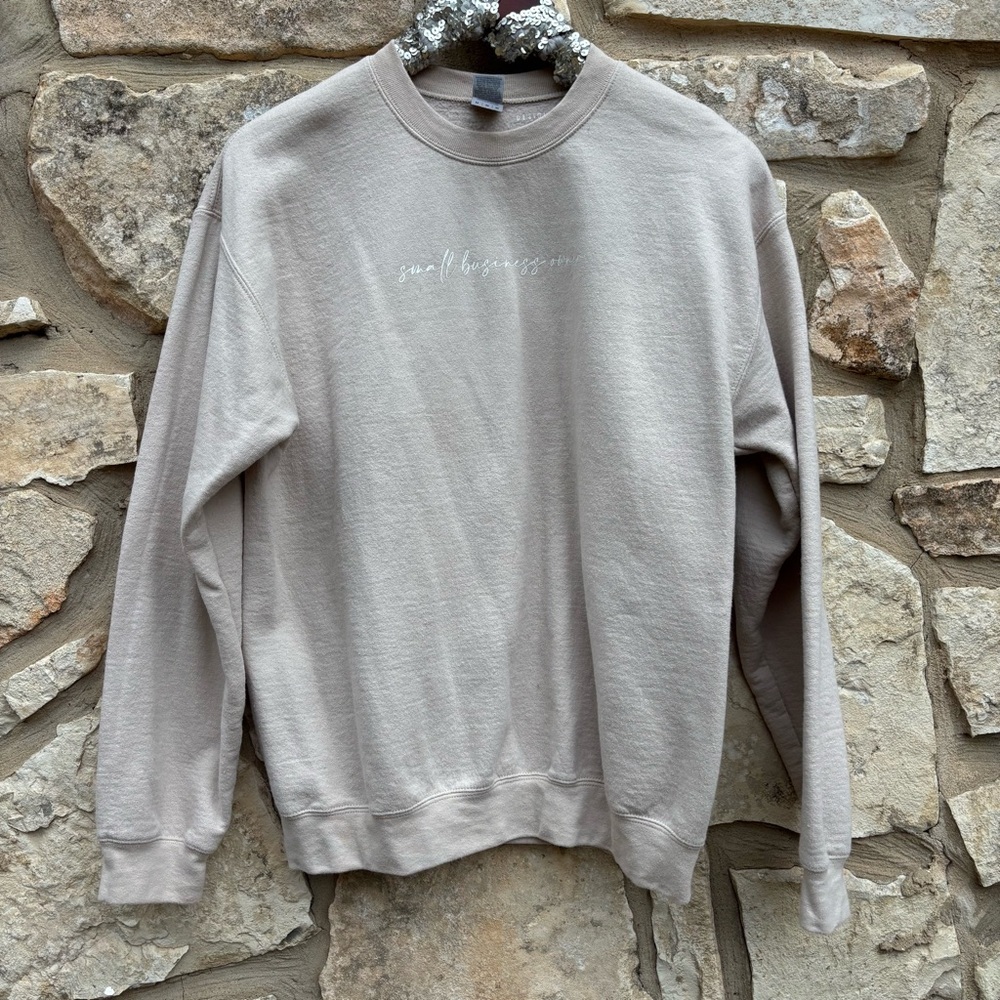 Beige crew neck sweater small business owner size medium